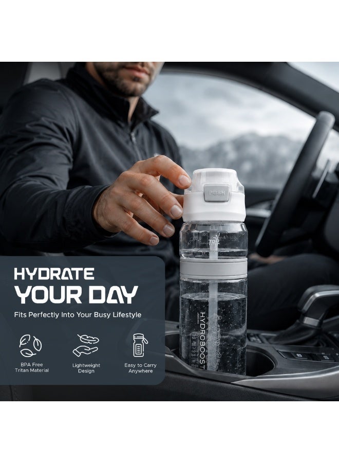TR6 زجاجة مياه TR6 Hydro Boost Active Clear زجاجة رياضية من تريتان خالية من مادة BPA مع غطاء قابل للقفل ومضاد للتسرب ومتين، مثالية للصالة الرياضية والمكتب والسفر في الهواء الطلق والمدرسة، سعة 850 مل (أبيض) - Image 2