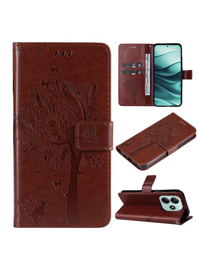 erorex Case For Redmi Note 14 5G Tree & Cat Embossed Pattern Flip Leather Phone Case - Image 1