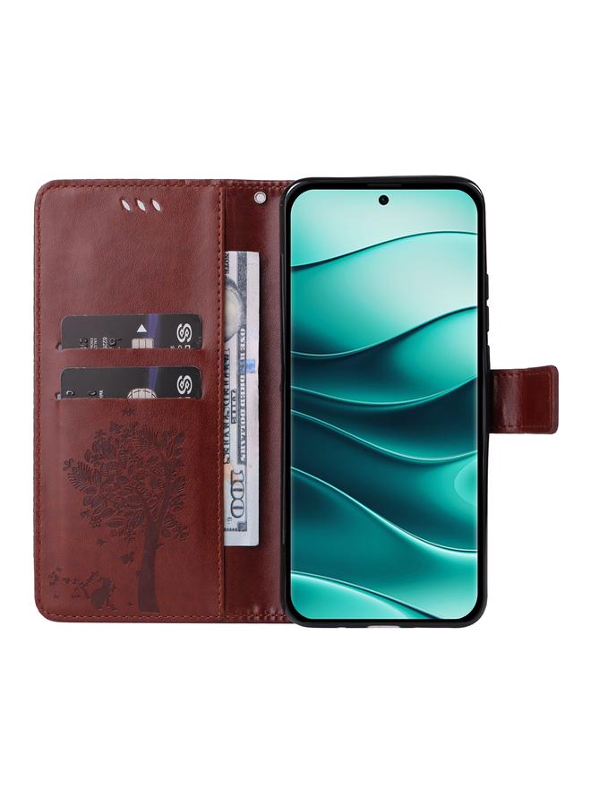 erorex Case For Redmi Note 14 5G Tree & Cat Embossed Pattern Flip Leather Phone Case - Image 4