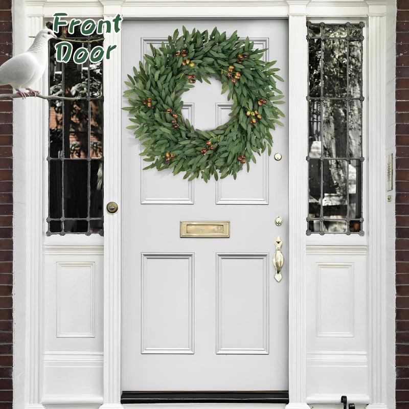 COLORSPEC 26 Inch Olive Wreaths for Front Door, Artificial Large Spring Summer All Seasons Year Round Green Lush Olive Branch Wreath for Home Farmhouse Porch Window Outdoor Indoor - Image 5