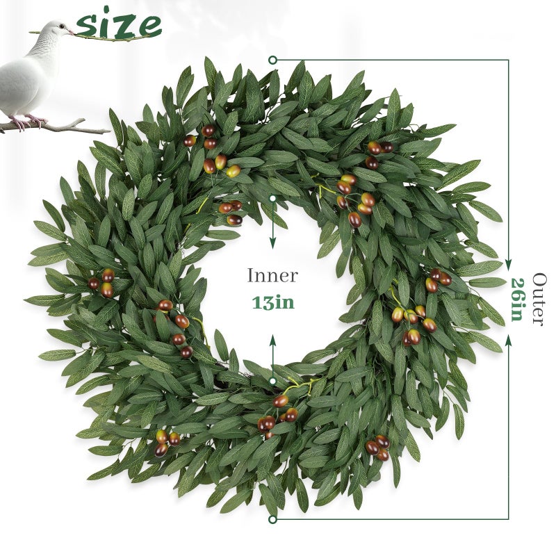 COLORSPEC 26 Inch Olive Wreaths for Front Door, Artificial Large Spring Summer All Seasons Year Round Green Lush Olive Branch Wreath for Home Farmhouse Porch Window Outdoor Indoor - Image 2
