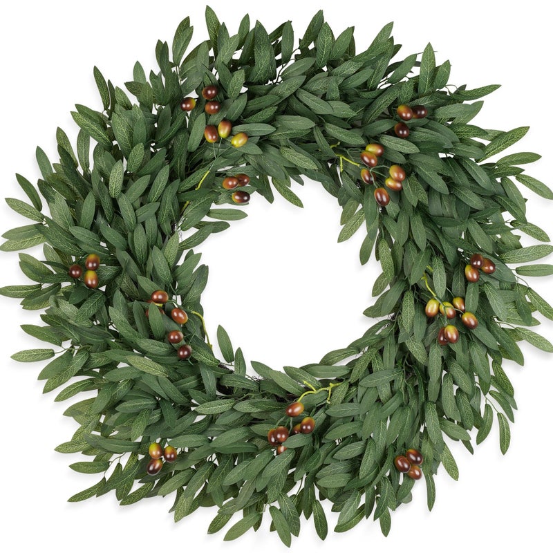 COLORSPEC 26 Inch Olive Wreaths for Front Door, Artificial Large Spring Summer All Seasons Year Round Green Lush Olive Branch Wreath for Home Farmhouse Porch Window Outdoor Indoor - Image 1