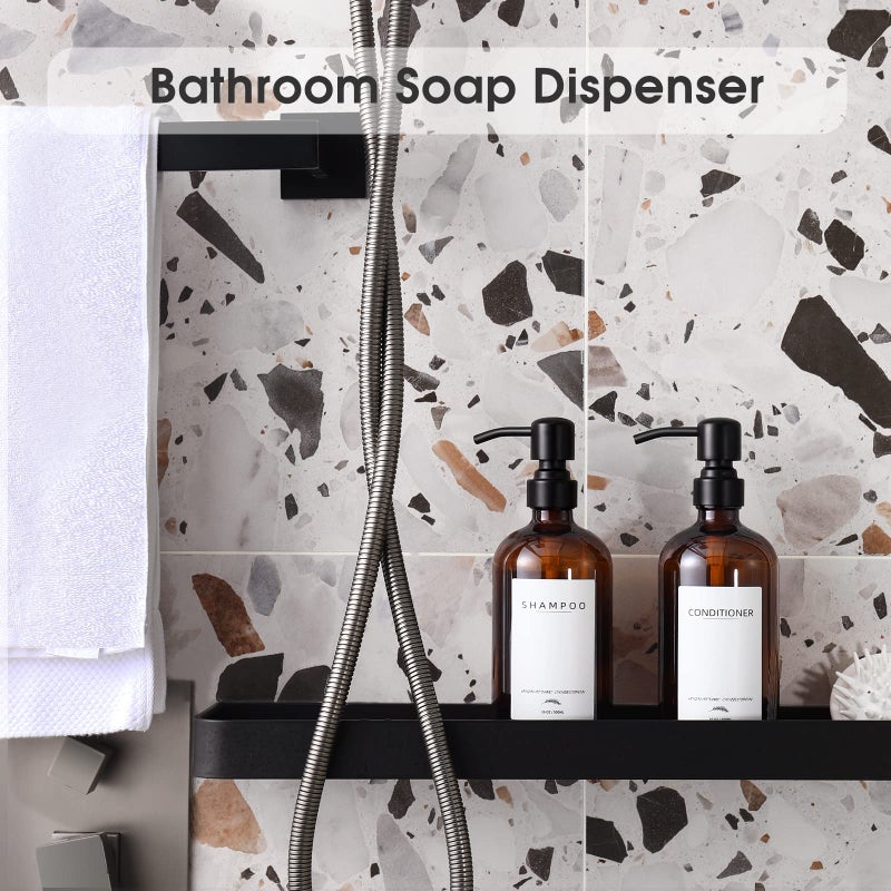 Supforce Shampoo Dispenser for Shower Wall Mount, No Drill Shampoo and Conditioner Dispenser with Matte Pump and Waterproof Labels, Shower Soap Dispenser Wall Mounted for Home Bathroom - Amber - Image 3