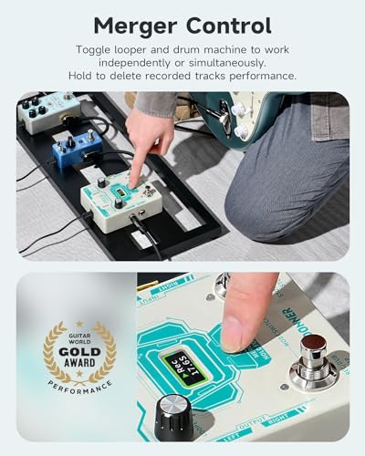 Donner دونر سيركل لوبر بيedal درام ماشين، 2 في 1 درام لوبر ستيريو جيتار لووب بيedal، 40 فتحة 160 دقيقة لووب مع 110 إيقاع درام، تتابع زمني، تلاشي - Image 5