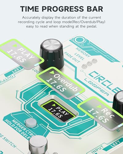 Donner دونر سيركل لوبر بيedal درام ماشين، 2 في 1 درام لوبر ستيريو جيتار لووب بيedal، 40 فتحة 160 دقيقة لووب مع 110 إيقاع درام، تتابع زمني، تلاشي - Image 3
