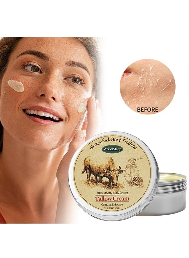 WoodSleep Tallow Cream,Beef Tallow Balm for Skin Care – Unscented, All Purpose Balm for Sensitive Skin Heals and Hydrates with Olive Oil + Tallow from Grass-Fed Cows – Beef Tallow for Skin ,70g - Image 1