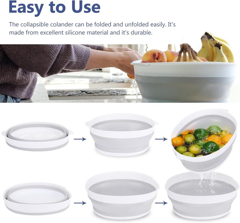 Excefore 2-in-1 Collapsible Colander Basket, Portable Vegetable and Fruit Washing Drain Tool, RV Folding Dish Drainer for Sinks, Kitchen, Home, Restaurant, Small Size - Image 3