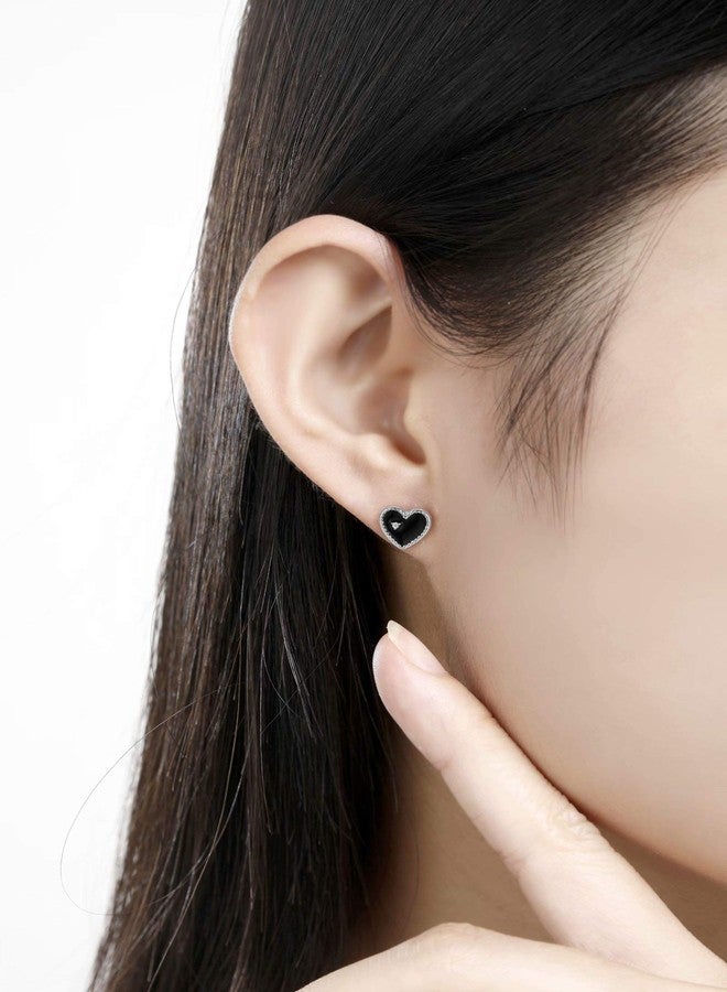 Qings Exquisite Black Star Heart Stud Earrings 925 Sterling Silver Sparkling Platinum Plated Love with CZ as Gift for Women - Image 5