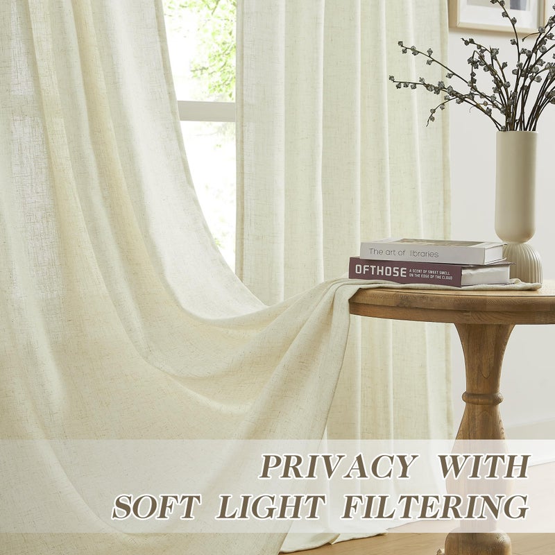 MASWOND Pinch Pleated Flax Linen Curtains 108 Inches Long 2 Panels Set for Living Room, Pleat Drapes Back Tab Semi Sheer Neutral Boho Ceiling to Floor Curtains for Bedroom 9 FT Linen W38xL108 - Image 4