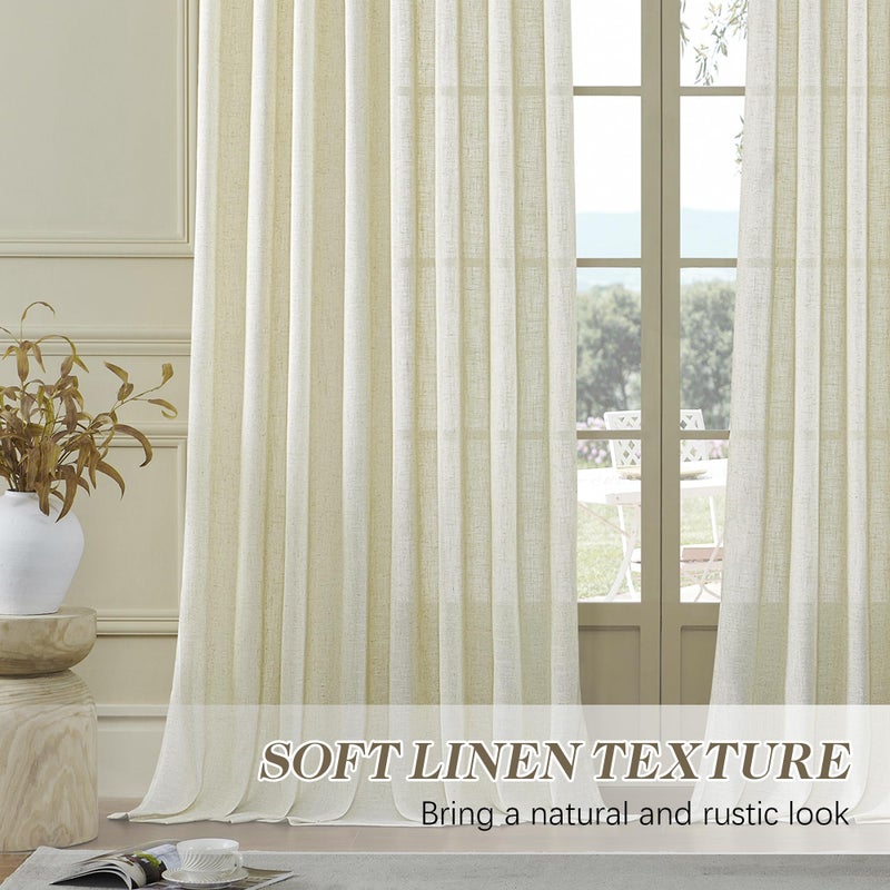 MASWOND Pinch Pleated Flax Linen Curtains 108 Inches Long 2 Panels Set for Living Room, Pleat Drapes Back Tab Semi Sheer Neutral Boho Ceiling to Floor Curtains for Bedroom 9 FT Linen W38xL108 - Image 5