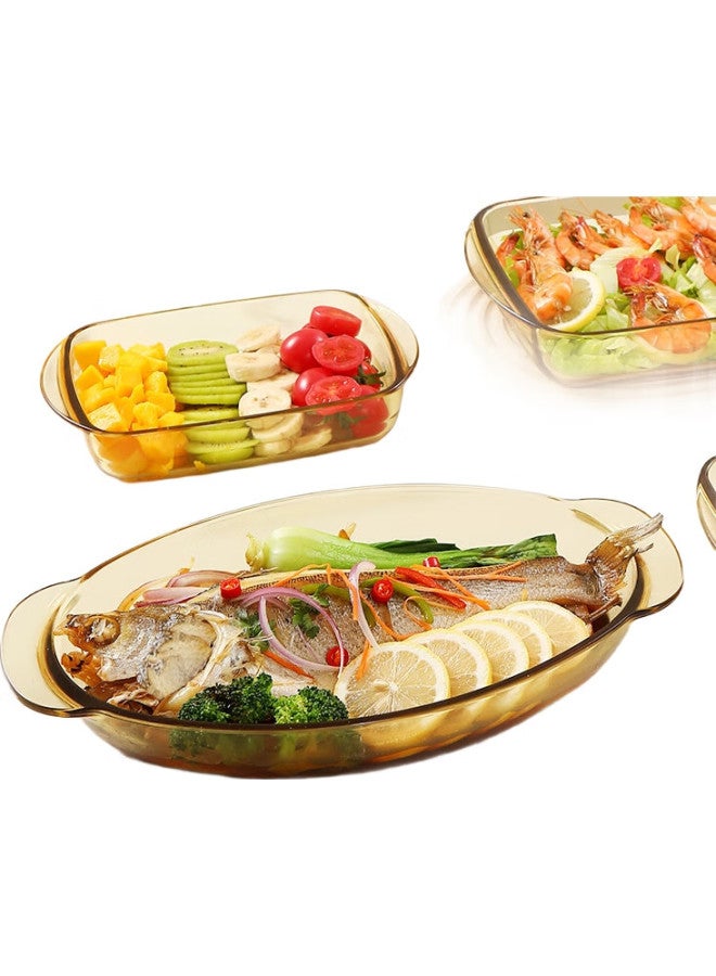 Visions Heat-Resistant Glass Oval Fish Steamer Plate Amber Color Dinner Plate Dish Pizza Baking Plate Microwave Safe - Image 2