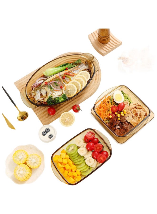 Visions Heat-Resistant Glass Oval Fish Steamer Plate Amber Color Dinner Plate Dish Pizza Baking Plate Microwave Safe - Image 3