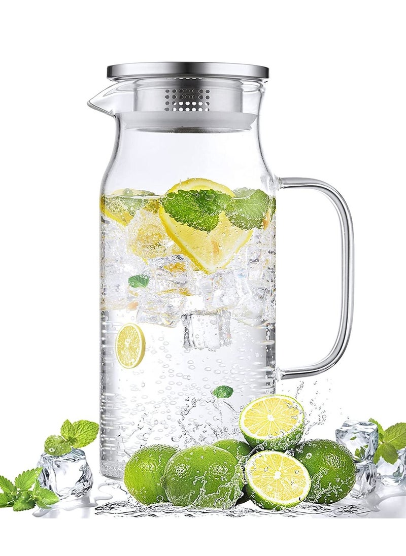 SYOSI Glass Pitcher, 40 oz Glass Water Pitcher for Fridge, Glass Carafe for Iced Tea with Lid and Spout, Hot Cold Water Jug, Easy Clean Heat Resistant Borosilicate Glass Jug for Juice Cold Hot Beverages  - Image 1