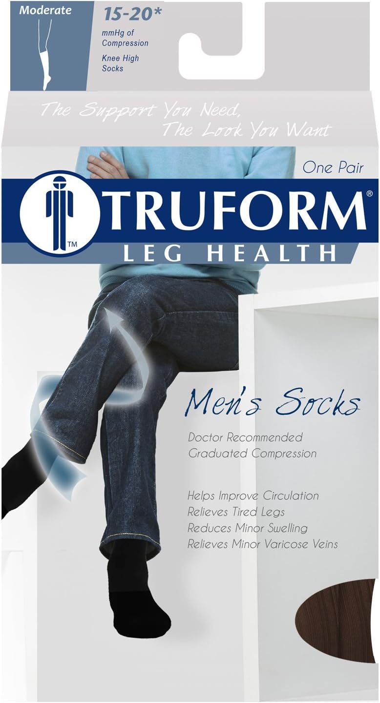 Truform جوارب ضغط للرجال من تروفرم، 15-20 مم زئبق، بطول الركبة فوق الساق، بني، كبير جداً - Image 5