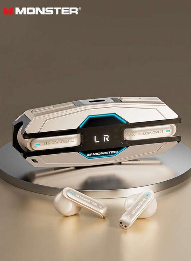 Monster XKT08 Pro Wireless Bluetooth Earbuds Gaming Headphones Deep Bass Low Latency Game Headset with Built-in Microphone Noise Cancellation lvory - Image 1
