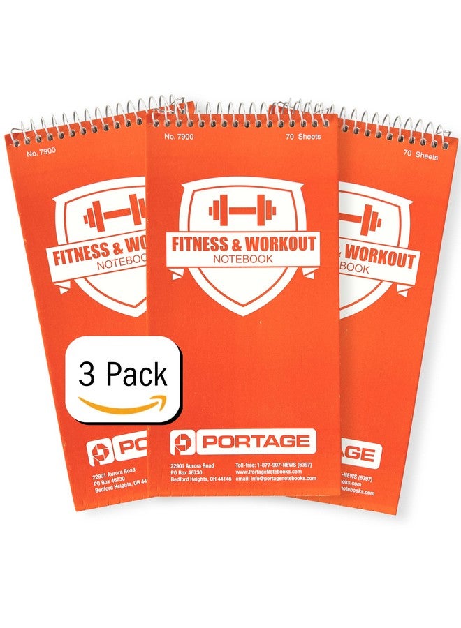 Portage Fitness & Workout Notebook - Fitness Journal, Workout Log, Exercise & Weight Training Notebook Planner, Fitness Tracker Log for Bodybuilding - 4 x 8 Inches, 140 Pages, 70 Sheets (Pack of 3) - Image 1