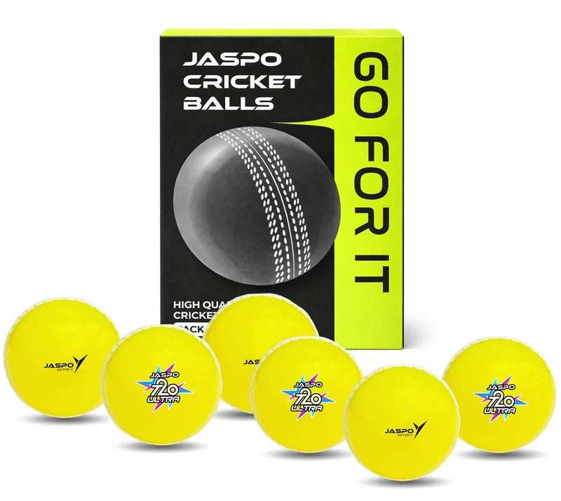 jaspo T-20 Ultra Practice Cricket Ball/Wind Balls (125-130 GMS) for - Indoor & Outdoor Street & Beach Cricket (Pack of 6) (Yellow) - Image 2
