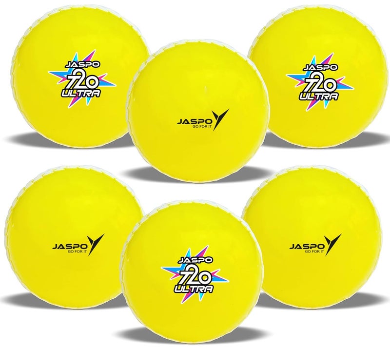 jaspo T-20 Ultra Practice Cricket Ball/Wind Balls (125-130 GMS) for - Indoor & Outdoor Street & Beach Cricket (Pack of 6) (Yellow) - Image 1