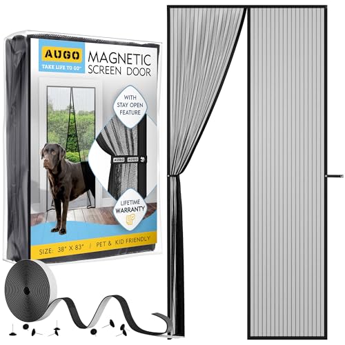 AUGO Magnetic Screen Door - Self Sealing, Heavy Duty, Hands Free Mesh Partition Keeps Bugs Out - Pet and Kid Friendly - Patent Pending Keep Open Feature - 38 Inch x 83 Inch - Image 1
