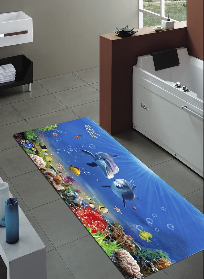 LYFANS Underwater World Blue Dolphin Print Memory Foam Carpet and Door mat, Anti-Slip Kitchen Floor mat, Comfortable Flannel Bathroom Carpet 71 X 24 inches - Image 4