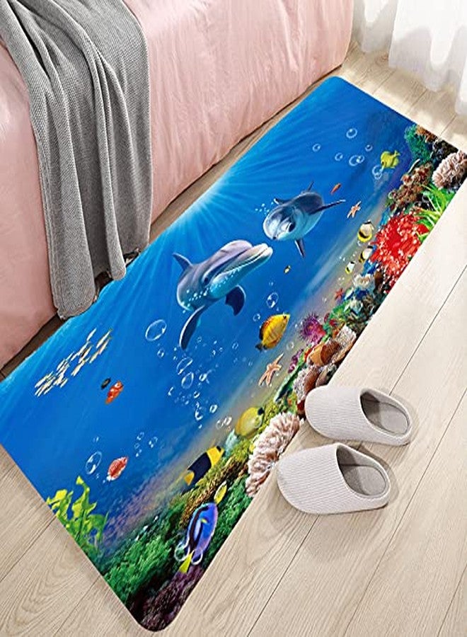 LYFANS Underwater World Blue Dolphin Print Memory Foam Carpet and Door mat, Anti-Slip Kitchen Floor mat, Comfortable Flannel Bathroom Carpet 71 X 24 inches - Image 2