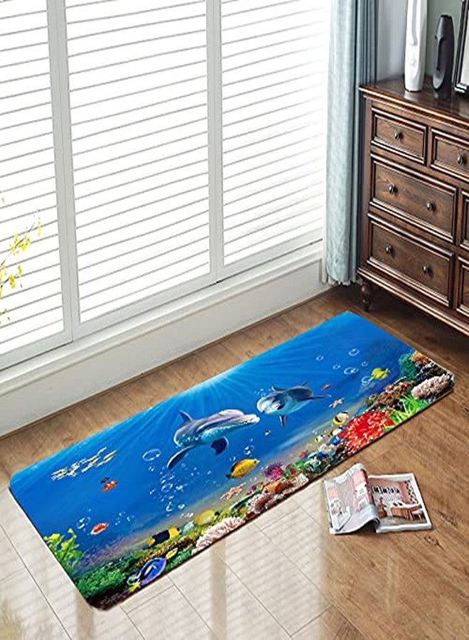 LYFANS Underwater World Blue Dolphin Print Memory Foam Carpet and Door mat, Anti-Slip Kitchen Floor mat, Comfortable Flannel Bathroom Carpet 71 X 24 inches - Image 3