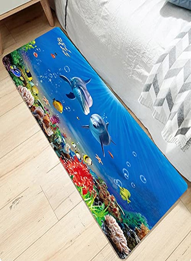 LYFANS Underwater World Blue Dolphin Print Memory Foam Carpet and Door mat, Anti-Slip Kitchen Floor mat, Comfortable Flannel Bathroom Carpet 71 X 24 inches - Image 5