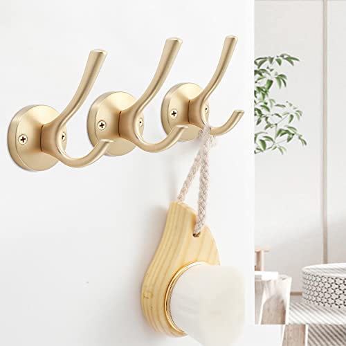 TOFIIGREM Gold Wall Hooks, 5 Pack Coat Robe Hook Heavy Duty Metal Double Bath Hook Wall Mounted, Hand Towel Hooks for Cubicle Bathroom Kitchen Closet Garage - Image 4