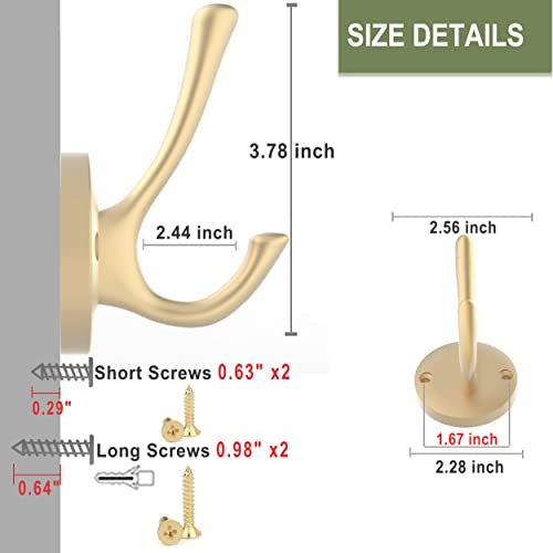 TOFIIGREM Gold Wall Hooks, 5 Pack Coat Robe Hook Heavy Duty Metal Double Bath Hook Wall Mounted, Hand Towel Hooks for Cubicle Bathroom Kitchen Closet Garage - Image 5