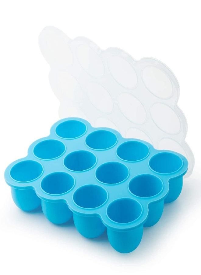 Samuelworld - Samuelworld Baby Food Storage Container, 12 Portions x 2.5oz - BPA Free Silicone Freezer Tray with Clip-On Lid for Breast Milk Storage, Homemade Baby Food, Vegetable & Fruit Purees - Blue - Image 1