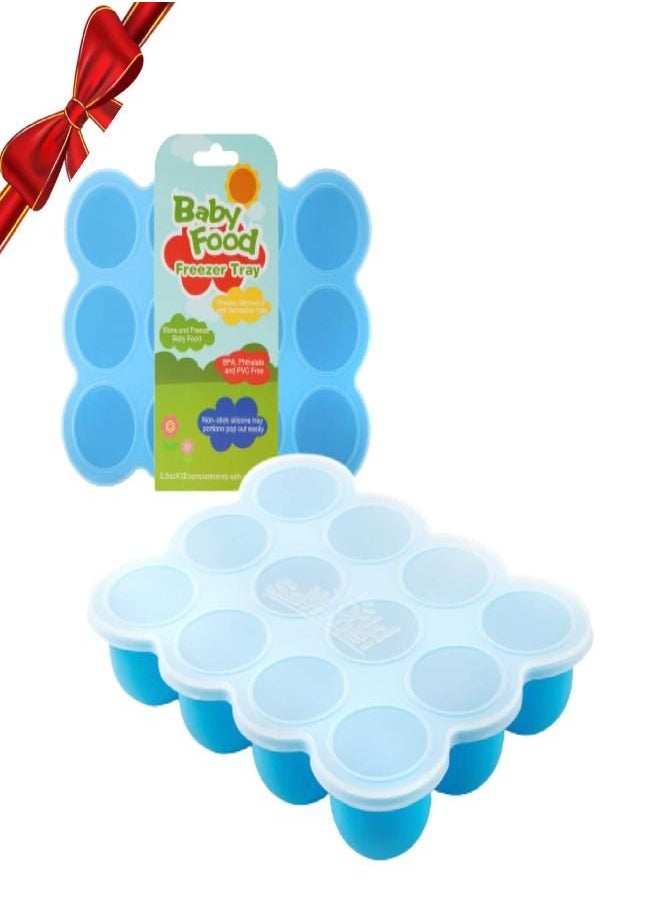 Samuelworld - Samuelworld Baby Food Storage Container, 12 Portions x 2.5oz - BPA Free Silicone Freezer Tray with Clip-On Lid for Breast Milk Storage, Homemade Baby Food, Vegetable & Fruit Purees - Blue - Image 1