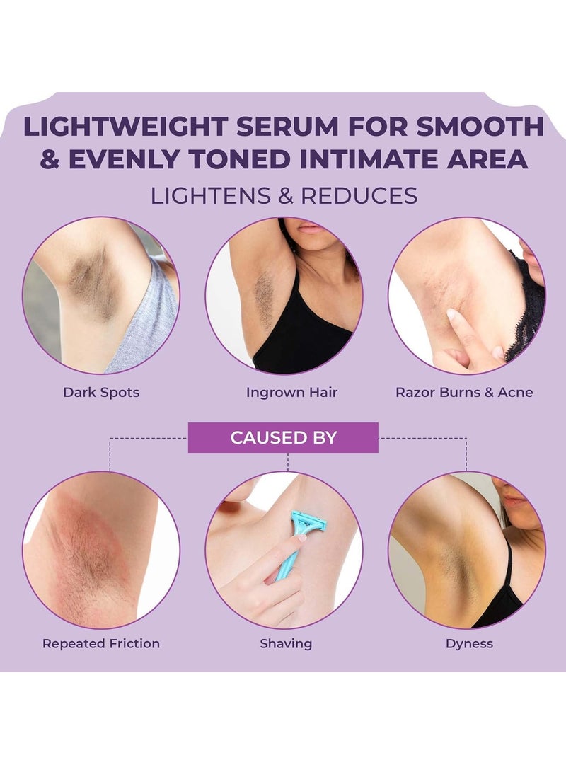 Sanfe Spotlite Sensitive Body Serum For Dark Underarms, Inner Thighs and Sensitive Areas | 10X Powerful, Enriched with 2% Glyoclic Acid, Alpha Arbutin, Niacinnamide| For Dark Intimate Patches, Detanning, Anti Aging and Skin | Helps in Depigmentation & Long Moisture - 50gm | For Indian Women Skin - Image 2