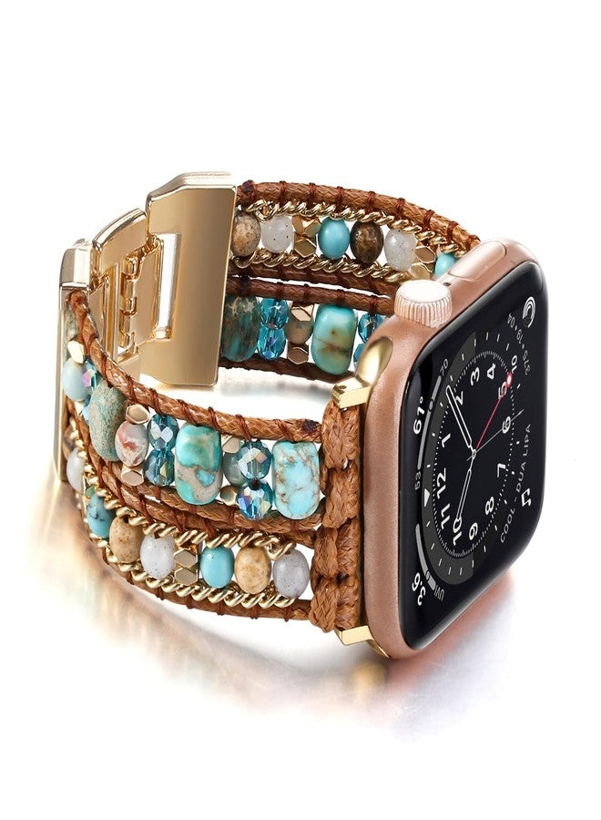 Wingoden Boho Bracelet Compatible with Apple Watch Band Beaded 49mm/45mm/44mm/42mm Natural Stone iWatch Band Multilayer Wrap Apple Watch Strap Ultra Series 8/7/6/5/4/3/2/1/SE, Blue - Image 1