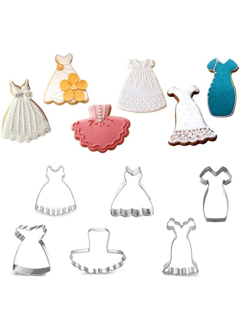 Y&D 6 Piece Stainless Steel Mini Cookie Cutter Mold Set Dress Shape Cartoon Skirt Baking Design Pastry Cake Fudge Tool - Image 1