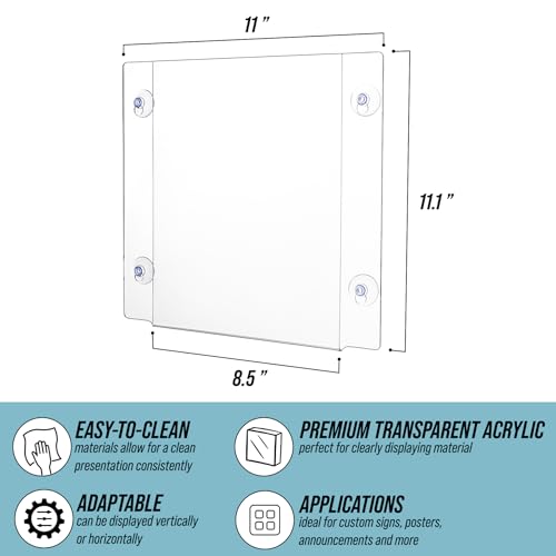 AdirOffice Adir Acrylic Sign Holder – Window Sign Holder with Suction Cups for Advertising and Promotion, Wall-Mount Display Frame, Clear Sign Holder Stand for Glass, Mall, Restaurants, Office - 2 pack (8.5x11 Inch) - Image 2