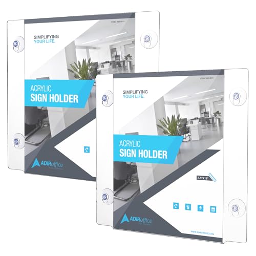 AdirOffice Adir Acrylic Sign Holder – Window Sign Holder with Suction Cups for Advertising and Promotion, Wall-Mount Display Frame, Clear Sign Holder Stand for Glass, Mall, Restaurants, Office - 2 pack (8.5x11 Inch) - Image 1