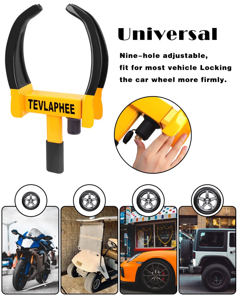 Tevlaphee Universal Wheel Lock Heavy Duty Security Trailer Wheel Lock Anti Theft Wheel Locks for Cars SUV Camper Motorcycle Trailer Great Deterrent Bright Color with 3 Keys (Red-Yellow) - Image 3