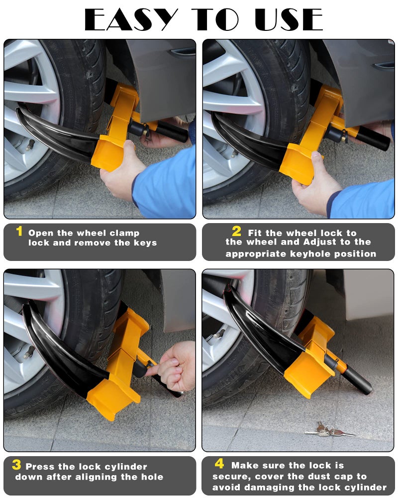 Tevlaphee Universal Wheel Lock Heavy Duty Security Trailer Wheel Lock Anti Theft Wheel Locks for Cars SUV Camper Motorcycle Trailer Great Deterrent Bright Color with 3 Keys (Red-Yellow) - Image 5