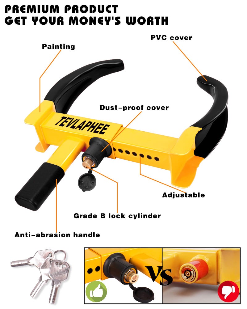 Tevlaphee Universal Wheel Lock Heavy Duty Security Trailer Wheel Lock Anti Theft Wheel Locks for Cars SUV Camper Motorcycle Trailer Great Deterrent Bright Color with 3 Keys (Red-Yellow) - Image 4