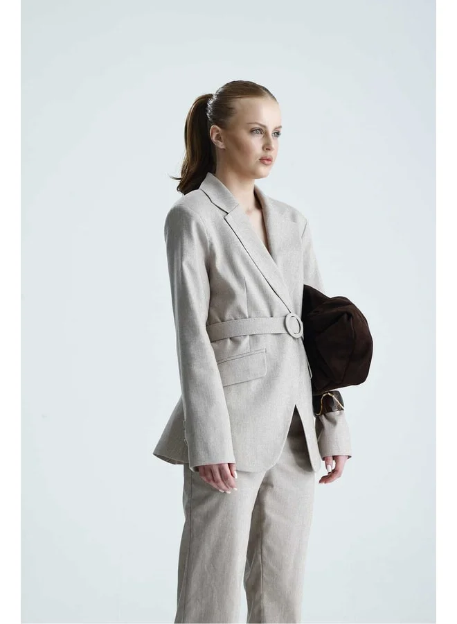 GACACOLLECTION DIEL Fabric Belted Beige Jacket