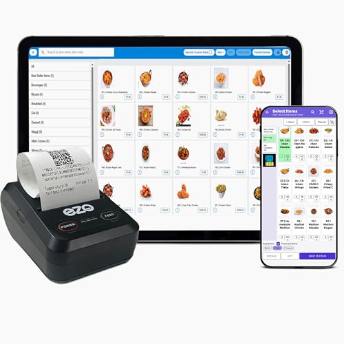 EZO 58mm 2 Inch Printer + 1 Year Free Software Subscription Direct Thermal Billing Machine for Retail Shop with USB & Bluetooth Connectivity and Rechargeable Battery Includes 5 Rolls, QR Review Standy - Image 1