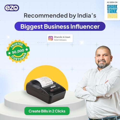 EZO 58mm 2 Inch Printer + 1 Year Free Software Subscription Direct Thermal Billing Machine for Retail Shop with USB & Bluetooth Connectivity and Rechargeable Battery Includes 5 Rolls, QR Review Standy - Image 2