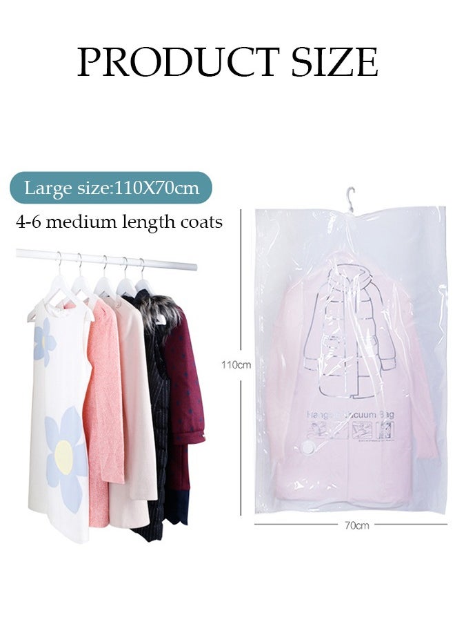 5 Pcs Hanging Vacuum Storage Bags，Vacuum Compressed Sealer Bags Reusable Organizer Bag，With Manual Air Pump,Used For Storing Clothes, Mattresses, Blankets, Bed Sheets(2 Large, 3 Medium)