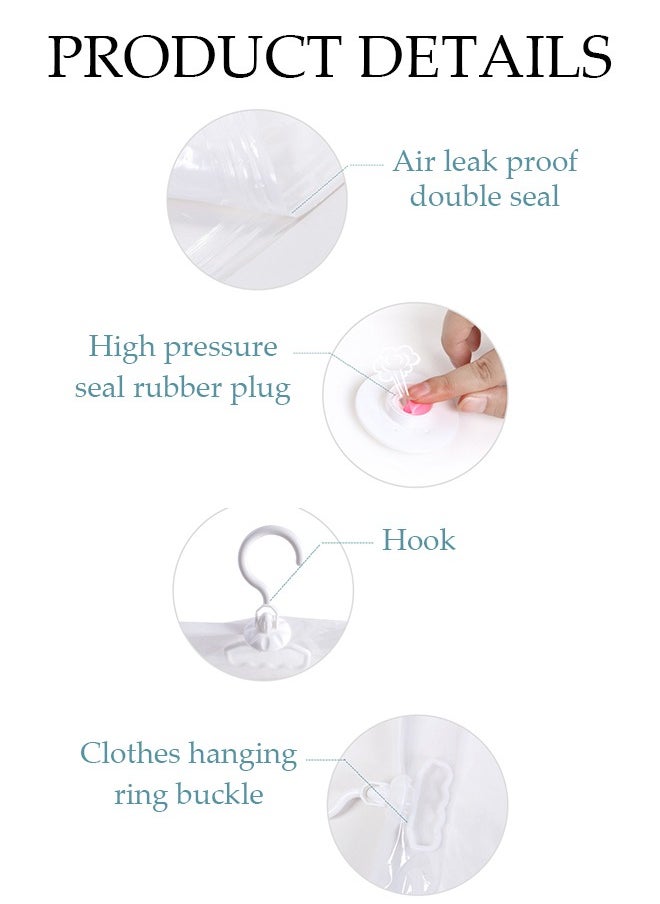 5 Pcs Hanging Vacuum Storage Bags，Vacuum Compressed Sealer Bags Reusable Organizer Bag，With Manual Air Pump,Used For Storing Clothes, Mattresses, Blankets, Bed Sheets(2 Large, 3 Medium)