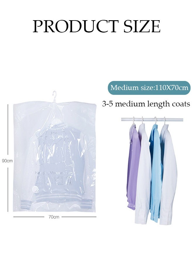 5 Pcs Hanging Vacuum Storage Bags，Vacuum Compressed Sealer Bags Reusable Organizer Bag，With Manual Air Pump,Used For Storing Clothes, Mattresses, Blankets, Bed Sheets(2 Large, 3 Medium)