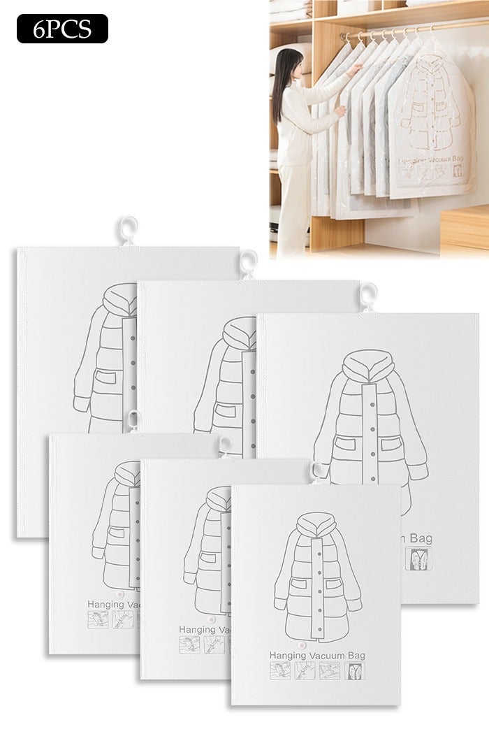 DUNISO 7 Pcs Hanging Vacuum Storage Bags,Reusable Vacuum Storage Bag with Hangers,Vacuum Seal Storage Bag With Manual Suction Pump,for Clothes, Mattress, Blanket, Duvets, Pillows, Quilt, Travel (3 Large, 3 Medium) - Image 1