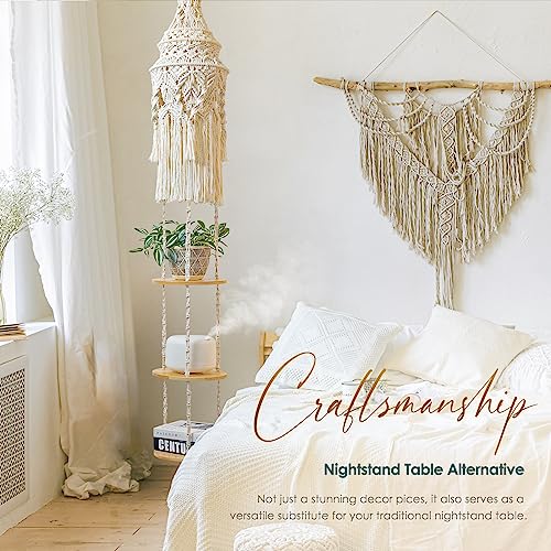 ANROYE 3-Tier Cotton Macrame Hanging Light Fixture Shelf, Boho Corner Pendant Lamp Shade Shelves, Farmhouse Ceiling Plant Hanger Indoor Decor for Women Bedroom Christmas Gift - Image 4