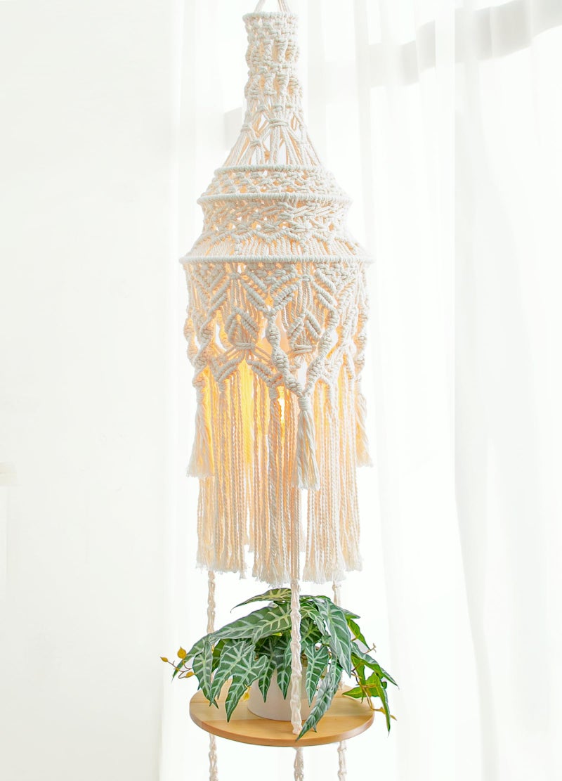 ANROYE 3-Tier Cotton Macrame Hanging Light Fixture Shelf, Boho Corner Pendant Lamp Shade Shelves, Farmhouse Ceiling Plant Hanger Indoor Decor for Women Bedroom Christmas Gift - Image 2