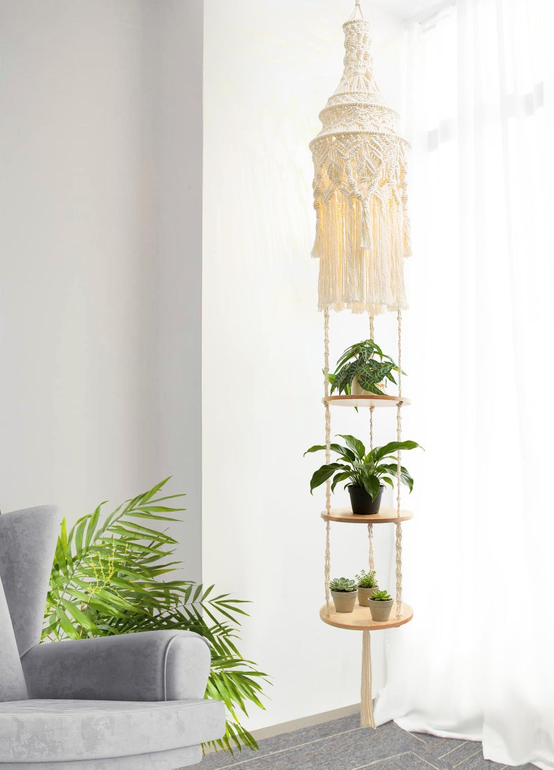 ANROYE 3-Tier Cotton Macrame Hanging Light Fixture Shelf, Boho Corner Pendant Lamp Shade Shelves, Farmhouse Ceiling Plant Hanger Indoor Decor for Women Bedroom Christmas Gift - Image 1