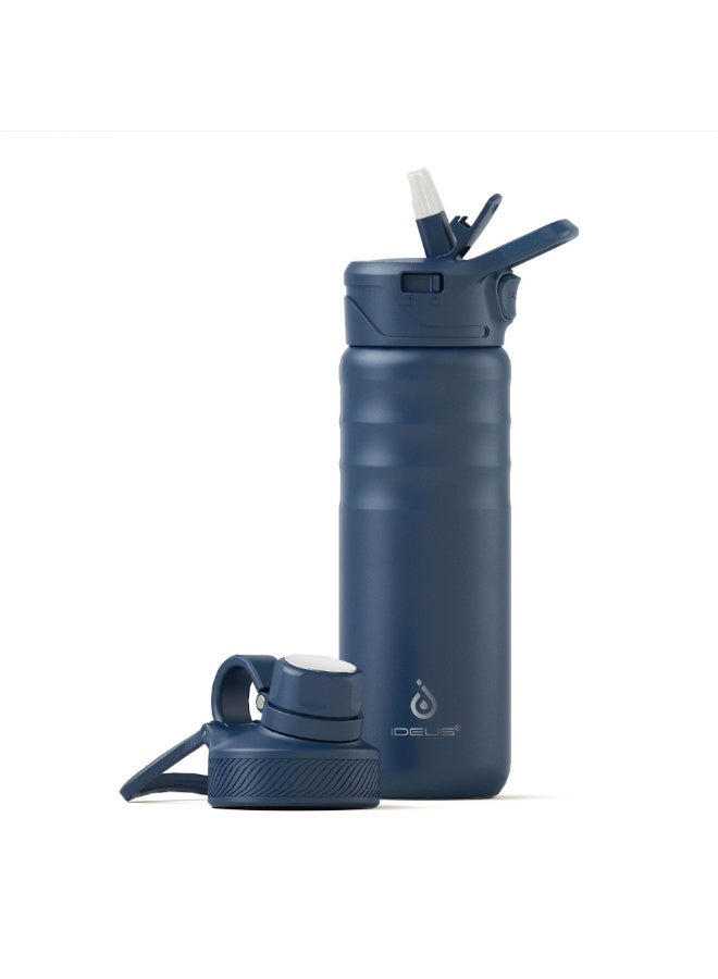 ideus 24 oz Water Bottle for Sports and Outdoor Activities Such As Travel, Camping, Hiking, Biking, Sports - Vacuum Insulated, Dishwasher Safe, BPA-Free, Non-ToxicWide Mouth with Straw Lid Stainless Steel - Image 1